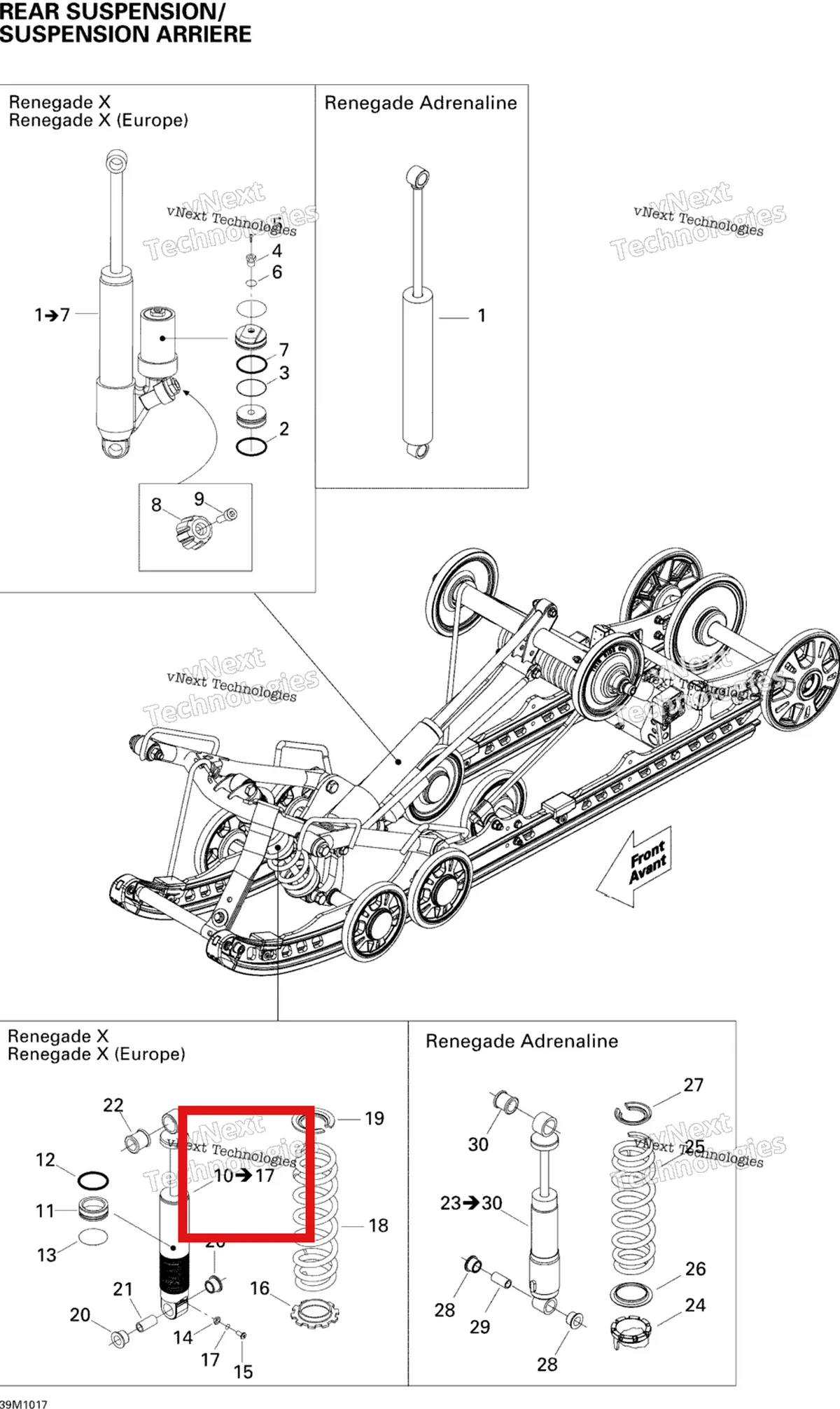 Деталь 503191797 на схеме узла 2010 Ski-Doo Renegade X 1200 Rear Suspension Shocks X