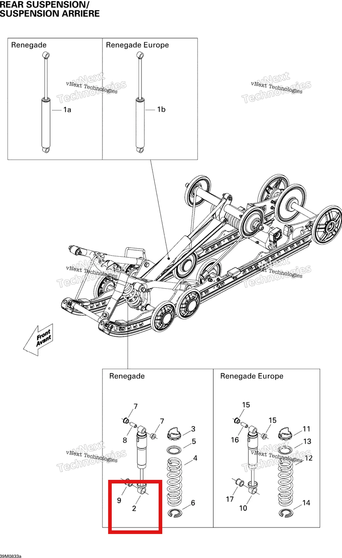 Деталь 503191799 на схеме узла 2008 Ski-Doo MX Z RENEGADE 800R Rear Suspension Shocks Renegade