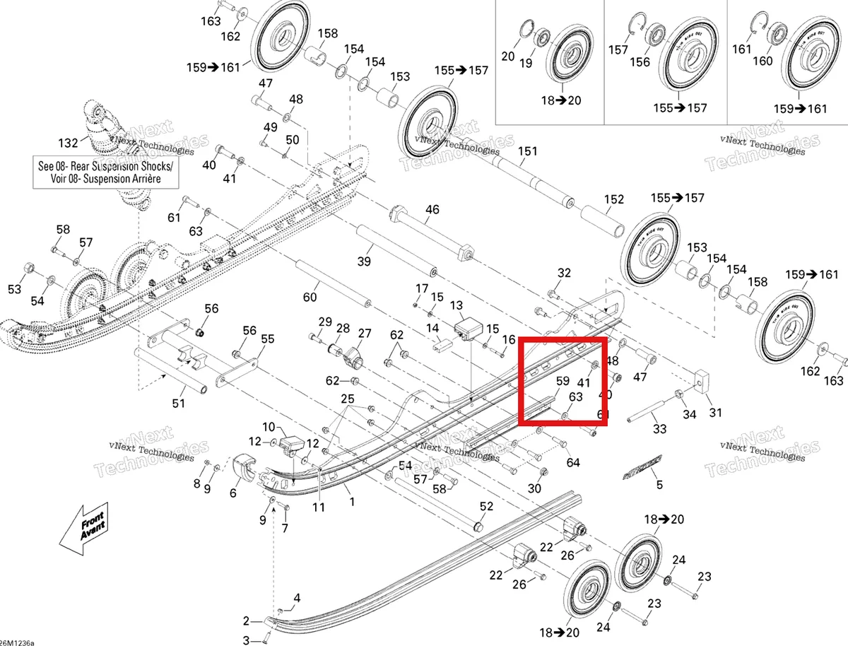 Деталь 503191804 на схеме узла 2012 Ski-Doo MX Z X 600RS Rear Suspension Runner