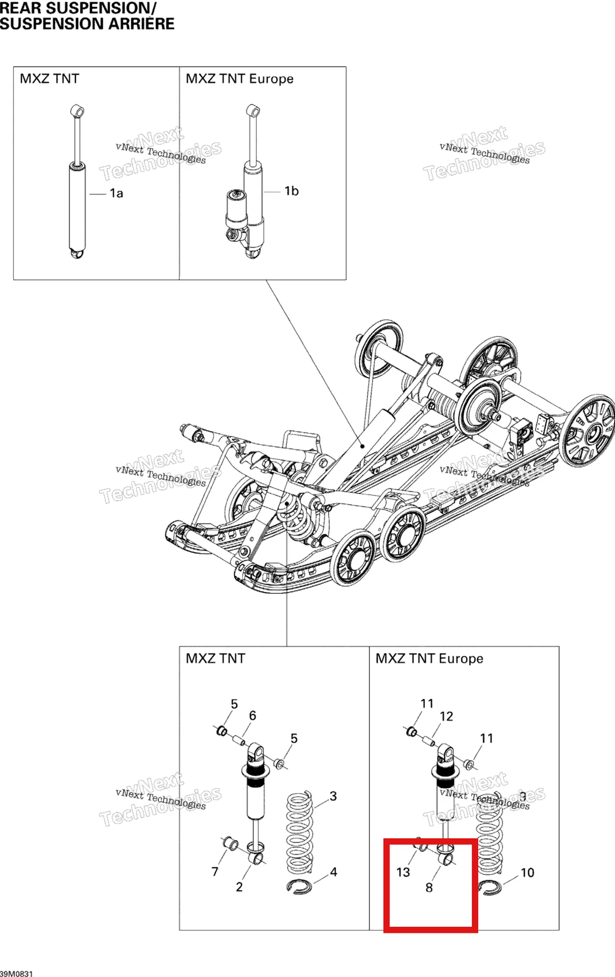 Деталь 503191812 на схеме узла 2008 Ski-Doo MX Z TNT 500SS Rear Suspension Shocks