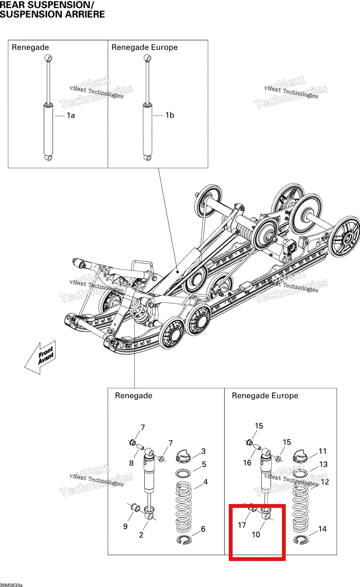 Деталь 503191813 на схеме узла 2008 Ski-Doo MX Z RENEGADE 800R Rear Suspension Shocks Renegade