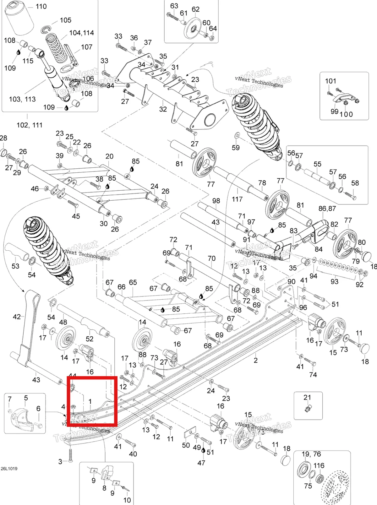 Деталь 503191837 (Бегун) на схеме узла 2010 Ski-Doo Expedition TUV SE 600HO SDI XU Rear Suspension