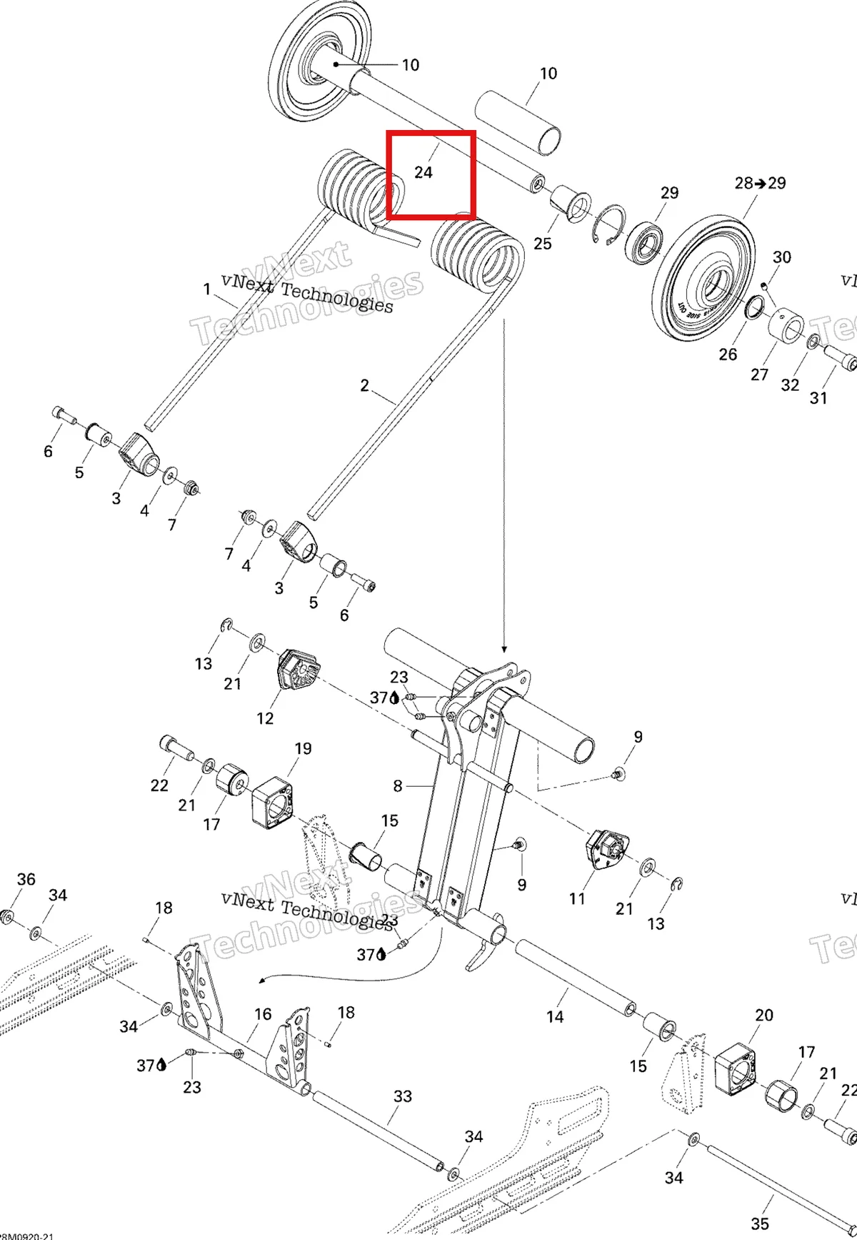Деталь 503191841 на схеме узла 2009 Ski-Doo GSX Fan Rear Arm