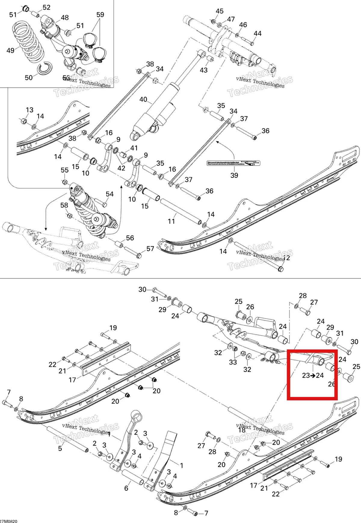 Деталь 503191842 на схеме узла 2008 Ski-Doo MX Z 600RS Front Arm