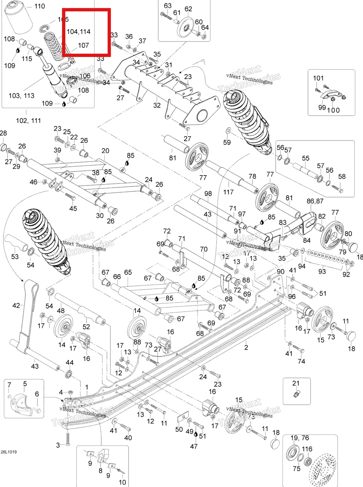 Деталь 503191848 (Пружина) на схеме узла 2010 Ski-Doo Expedition TUV SE 600HO SDI XU Rear Suspension