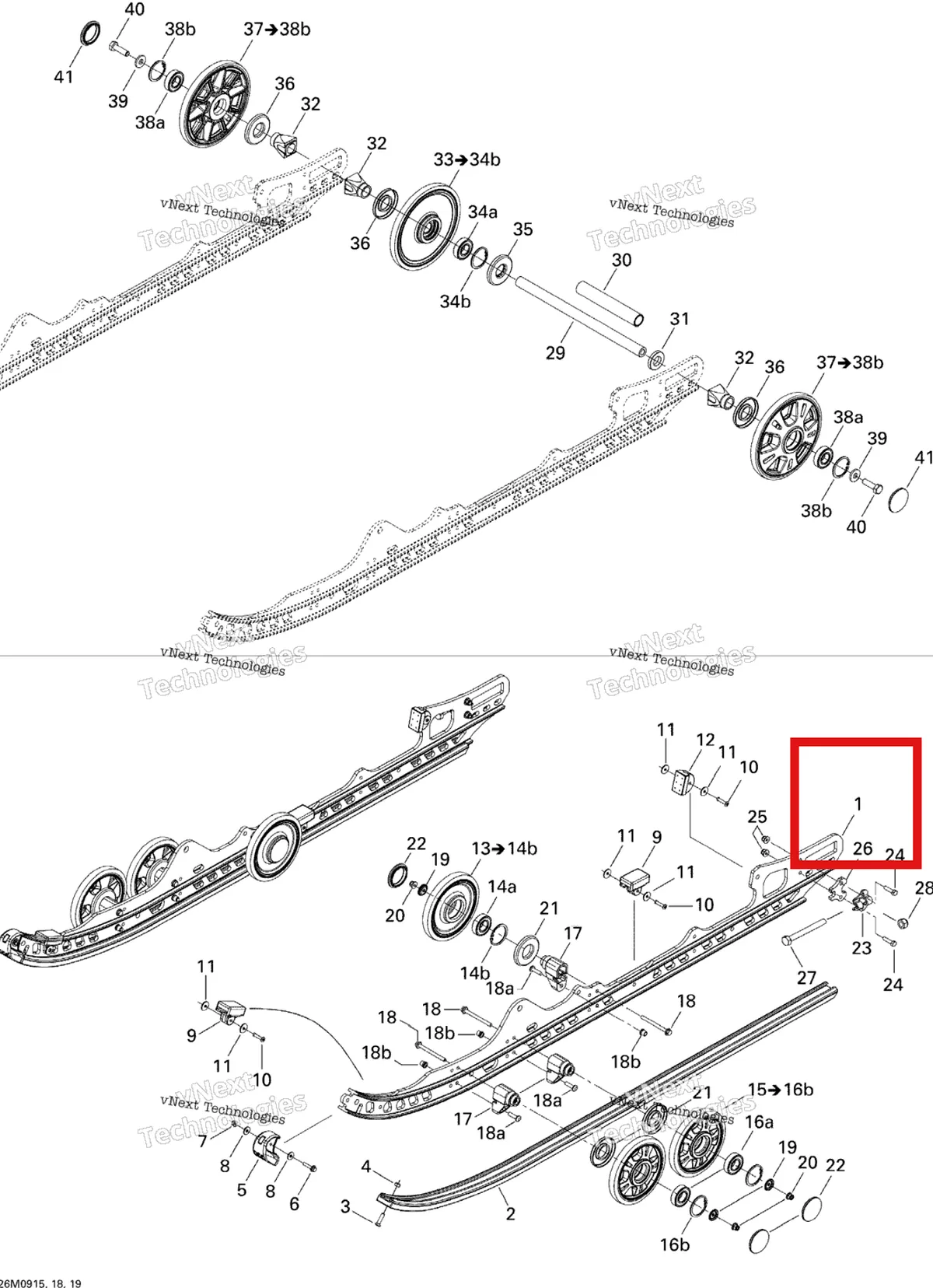 Деталь 503191902 (Подрез (конёк лыжи) 137 Ski-Doo GTX LE 1200 4-TEC (2009) (503191902)) на схеме узла 2009 Ski-Doo MX Z Renegade 1200 4-TEC Rear Suspension Renegade