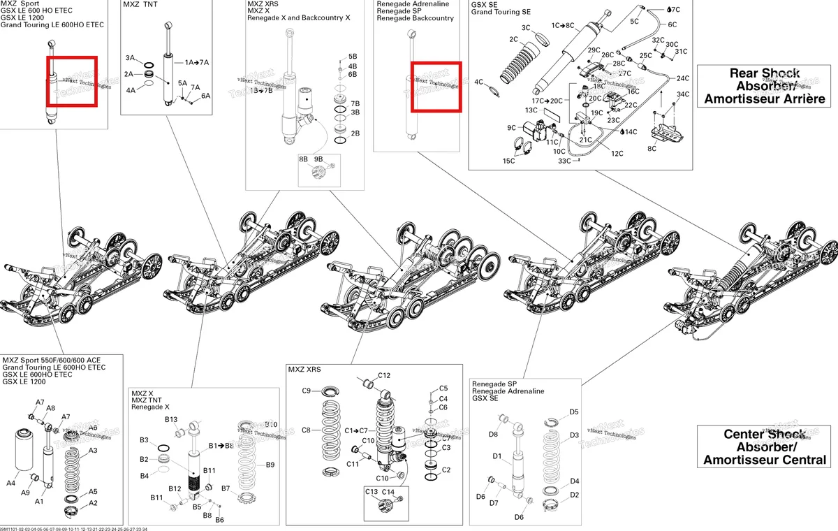 Деталь 503192037 на схеме узла 2011 Ski-Doo Renegade BackCountry 800R PTEK Rear Suspension Shocks