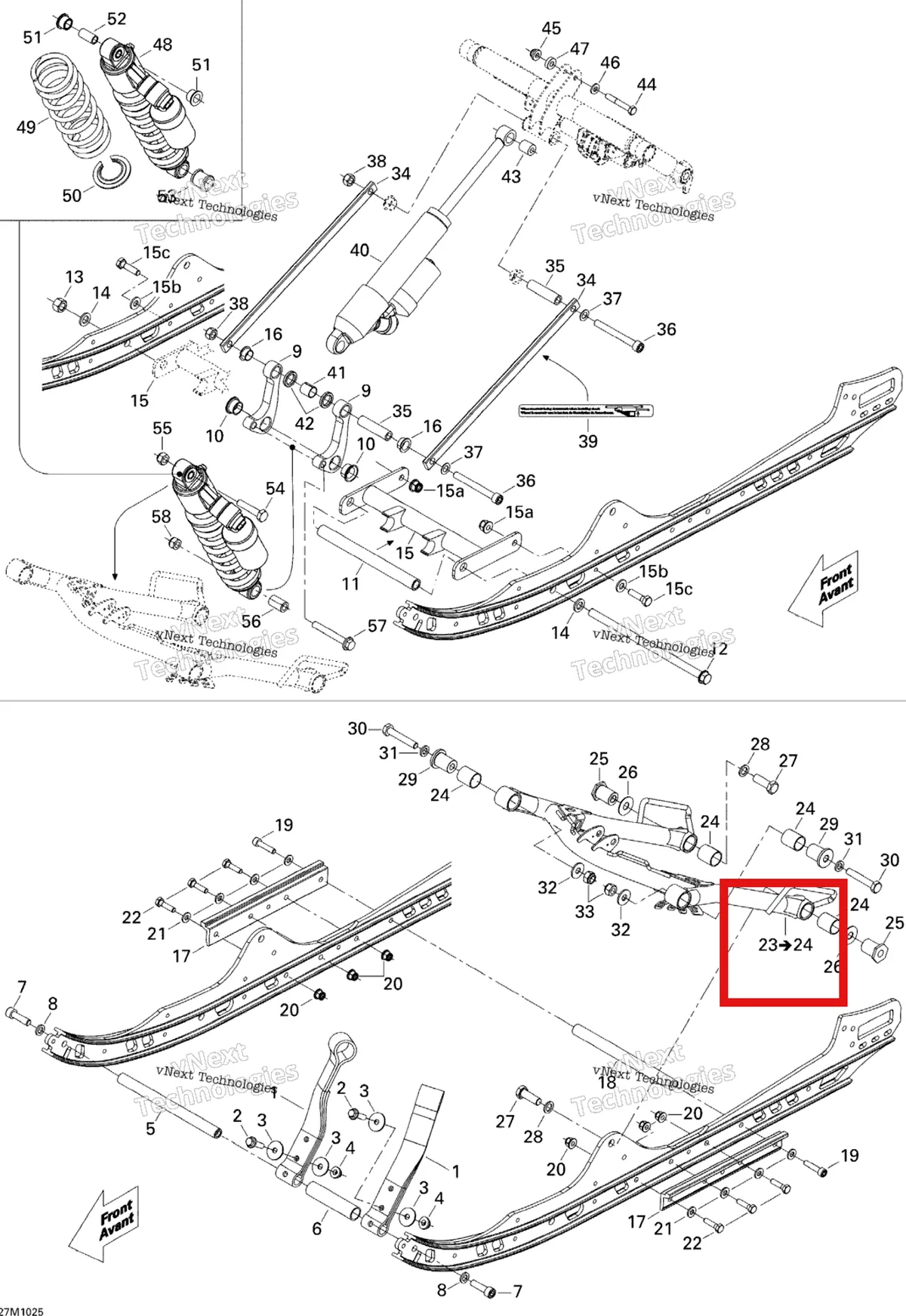 Деталь 503192096 на схеме узла 2010 Ski-Doo MX Z X 600RS Front Arm