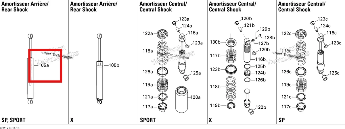 Деталь 503192207 на схеме узла 2012 Ski-Doo Summit SP 600HO E-TEC Rear Suspension Shocks