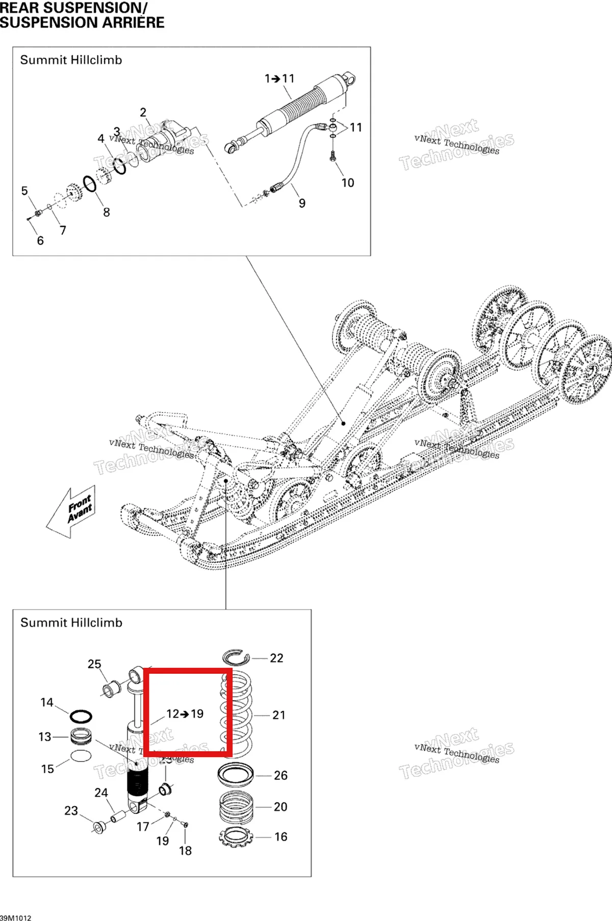 Деталь 503192285 на схеме узла 2010 Ski-Doo Summit HillClimb Rear Suspension Shocks