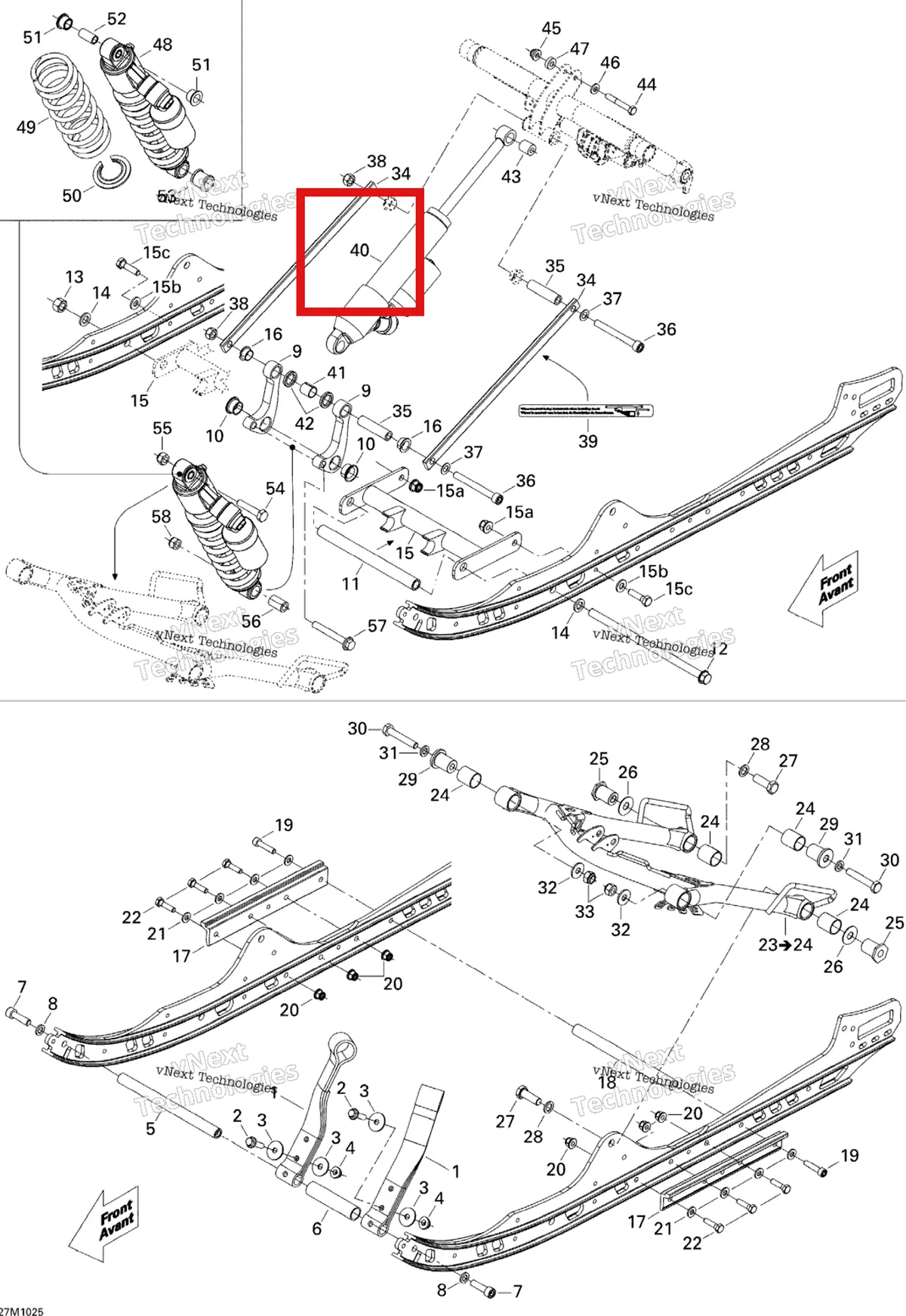 Деталь 503192325 на схеме узла 2010 Ski-Doo MX Z X 600RS Front Arm