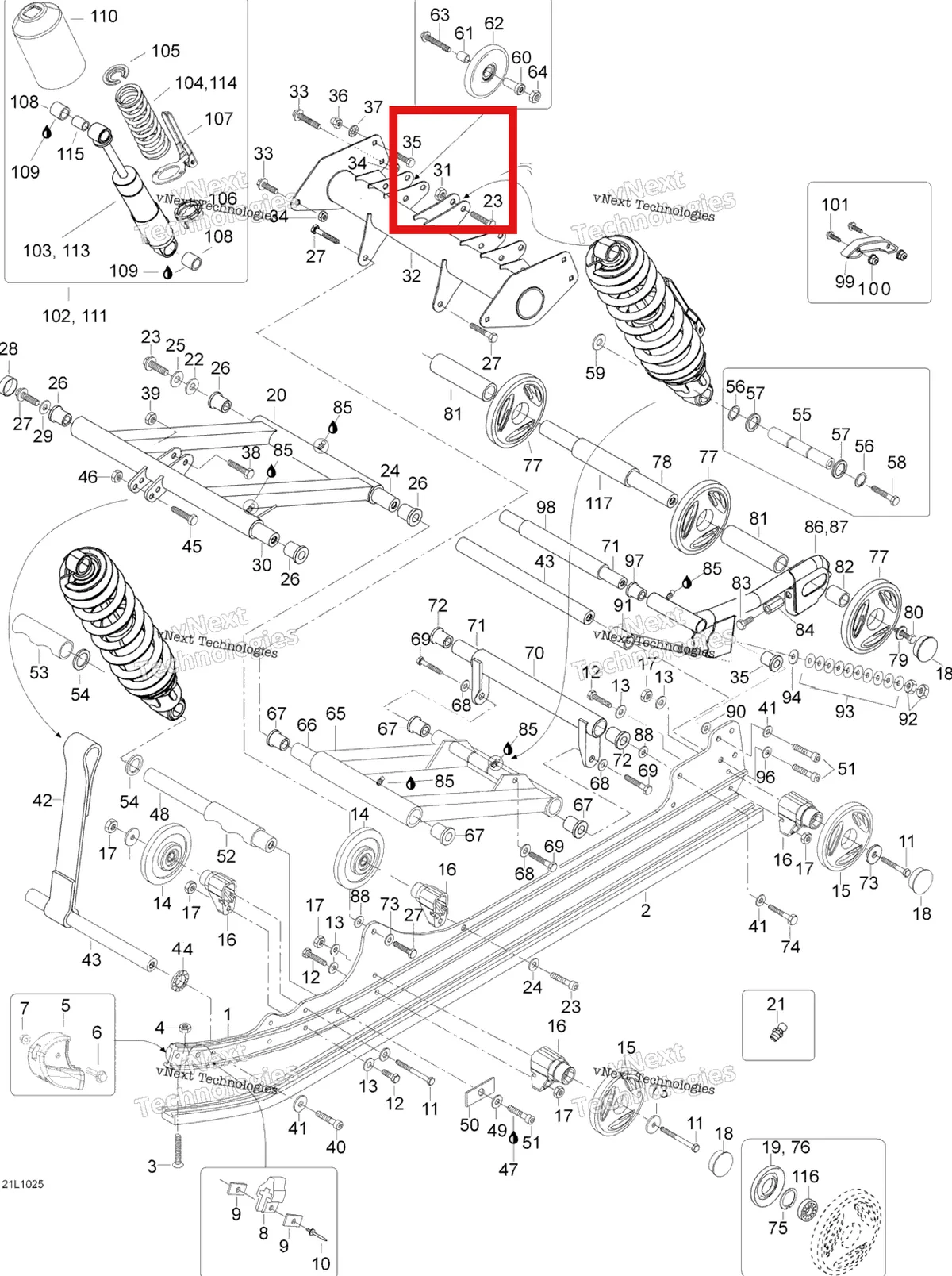 Деталь 503192358 (Пружина) на схеме узла 2010 Ski-Doo Expedition TUV SE 1200 REV-XU Rear Suspension