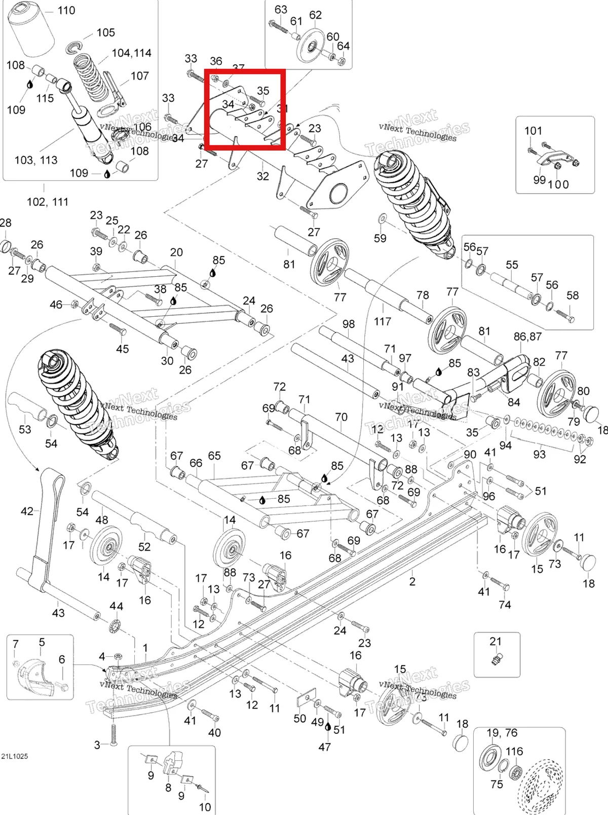 Деталь 503192359 (Деталь Spring 255 Mm-65 N/mm) на схеме узла 2010 Ski-Doo Expedition TUV SE 1200 REV-XU Rear Suspension