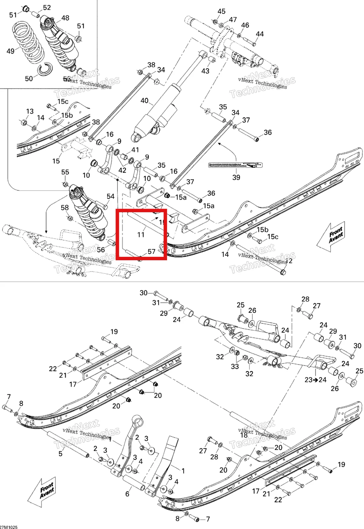 Деталь 503192361 на схеме узла 2010 Ski-Doo MX Z X 600RS Front Arm