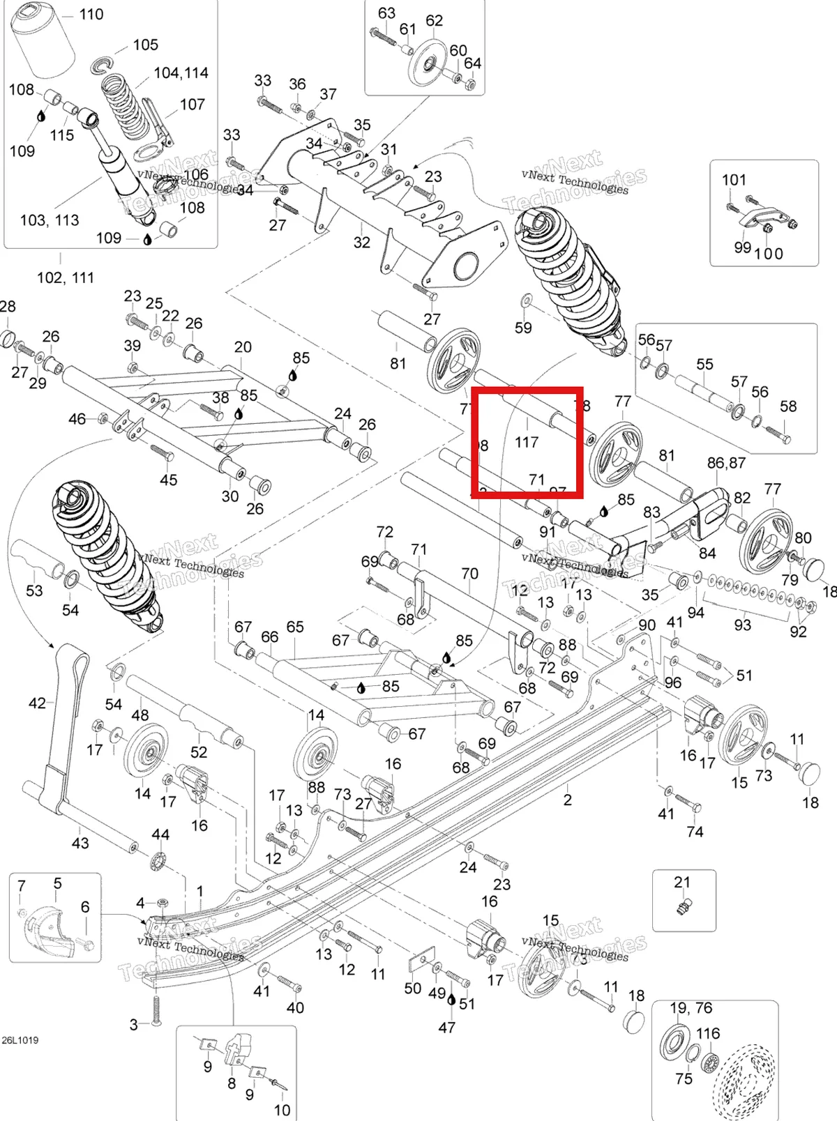 Деталь 503192376 (Проставка) на схеме узла 2010 Ski-Doo Expedition TUV SE 600HO SDI XU Rear Suspension