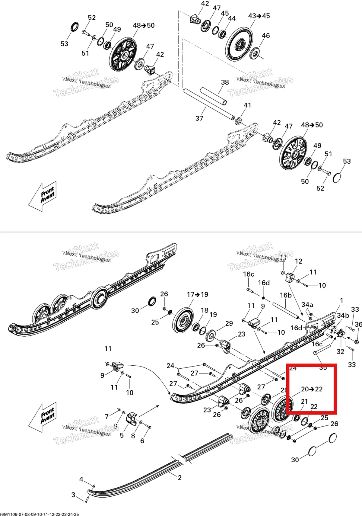 Деталь 503192441 (Деталь Wheel 141 Mm Ass'y, Red) на схеме узла 2011 Ski-Doo Renegade BackCountry 800R PTEK Rear Suspension