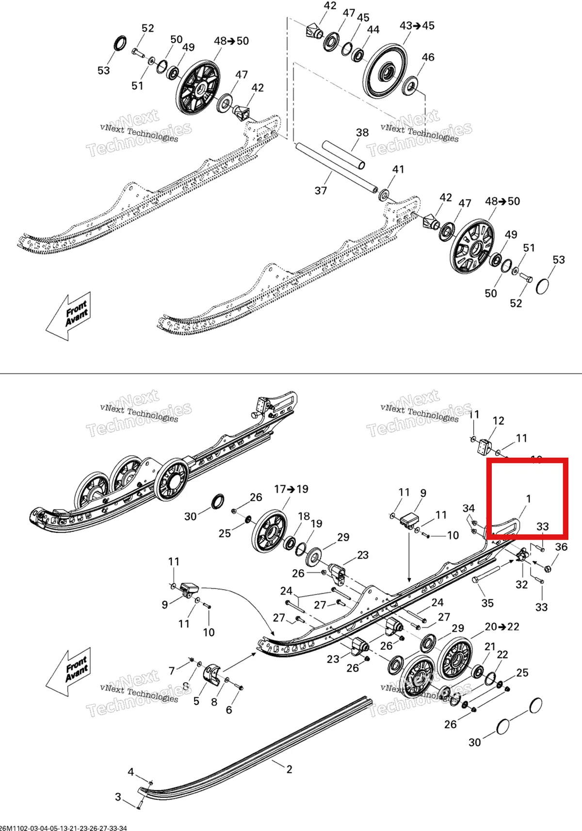 Деталь 503192477 на схеме узла 2011 Ski-Doo MX Z X 600HO ETEC Rear Suspension