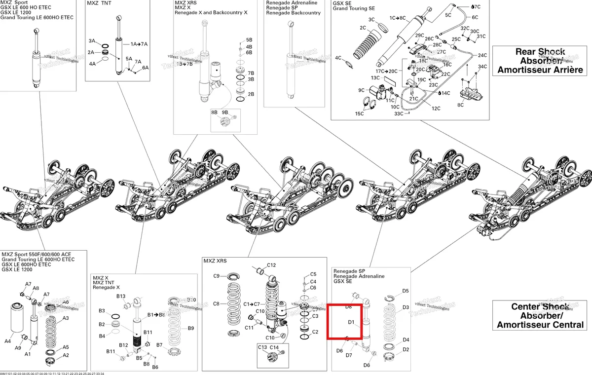 Деталь 503192504 на схеме узла 2011 Ski-Doo Renegade BackCountry 800R PTEK Rear Suspension Shocks