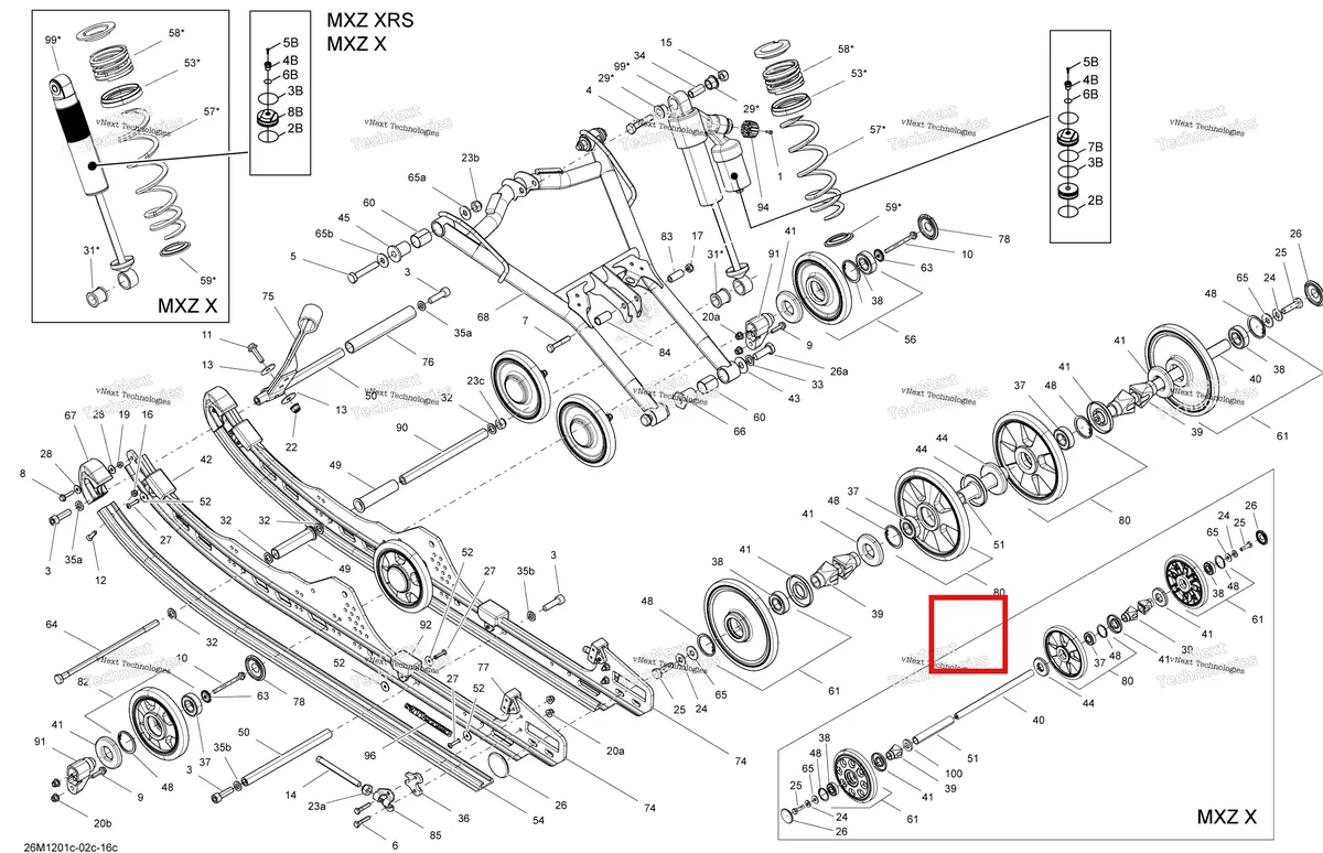 Деталь 503192579 на схеме узла 2012 Ski-Doo MXZ X & TNT 1200 XR Rear Suspension Front Arm And Base