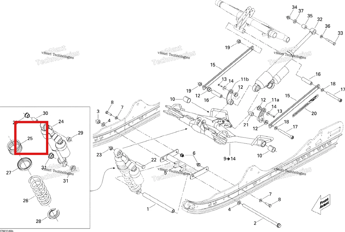 Деталь 503192725 на схеме узла 2011 Ski-Doo MX Z X 600RS Front Arm 2