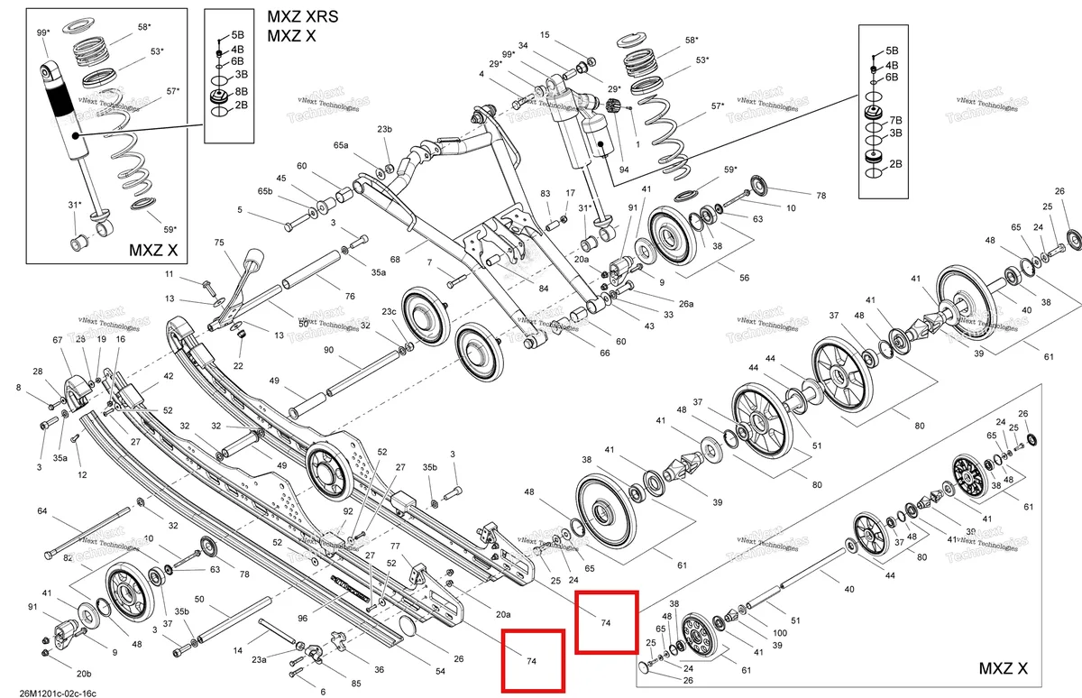 Деталь 503192953 на схеме узла 2012 Ski-Doo MXZ XRS 800RETEC XP Rear Suspension Front Arm And Base