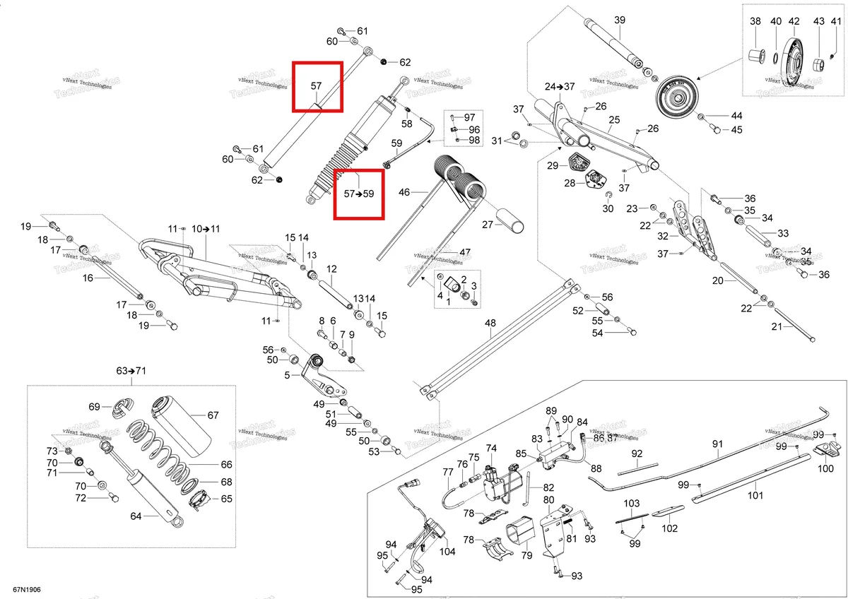 Деталь 503193000 на схеме узла 2019 Ski-Doo EXPEDITION LE-SE 600HO E-TEC Rear Suspension - Upper Section - Se