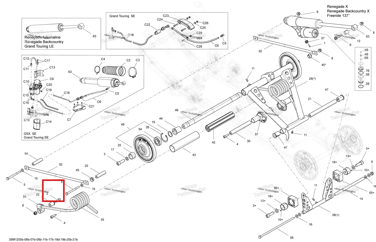 Деталь 503193008 на схеме узла 2012 Ski-Doo Grand Touring LE & SE 1200 XR Rear Suspension Rear Arm, Shock