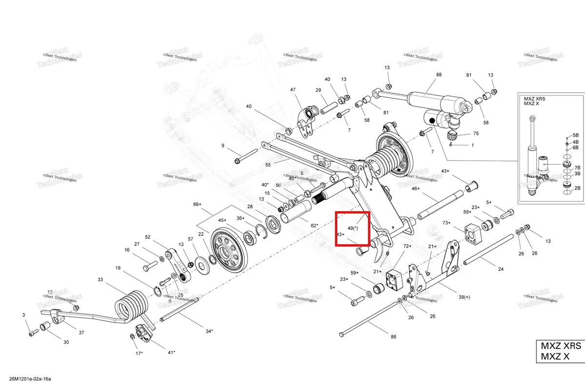 Деталь 503193074 на схеме узла 2012 Ski-Doo MXZ X 600HOETEC Rear Suspension Rear Arm Fixe
