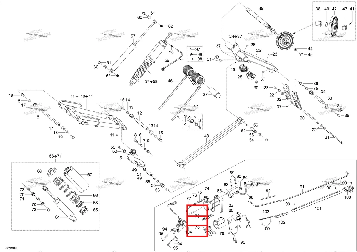 Деталь 503193103 (Деталь Compressor Bracket) на схеме узла 2019 Ski-Doo EXPEDITION LE-SE 600HO E-TEC Rear Suspension - Upper Section - Se