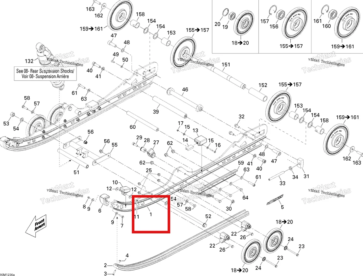 Деталь 503193105 на схеме узла 2012 Ski-Doo MX Z X 600RS Rear Suspension Runner