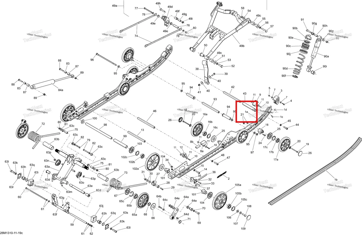 Деталь 503193233 на схеме узла 2013 Ski-Doo RENEGADE ADRENALINE 800RE XP Rear Suspension