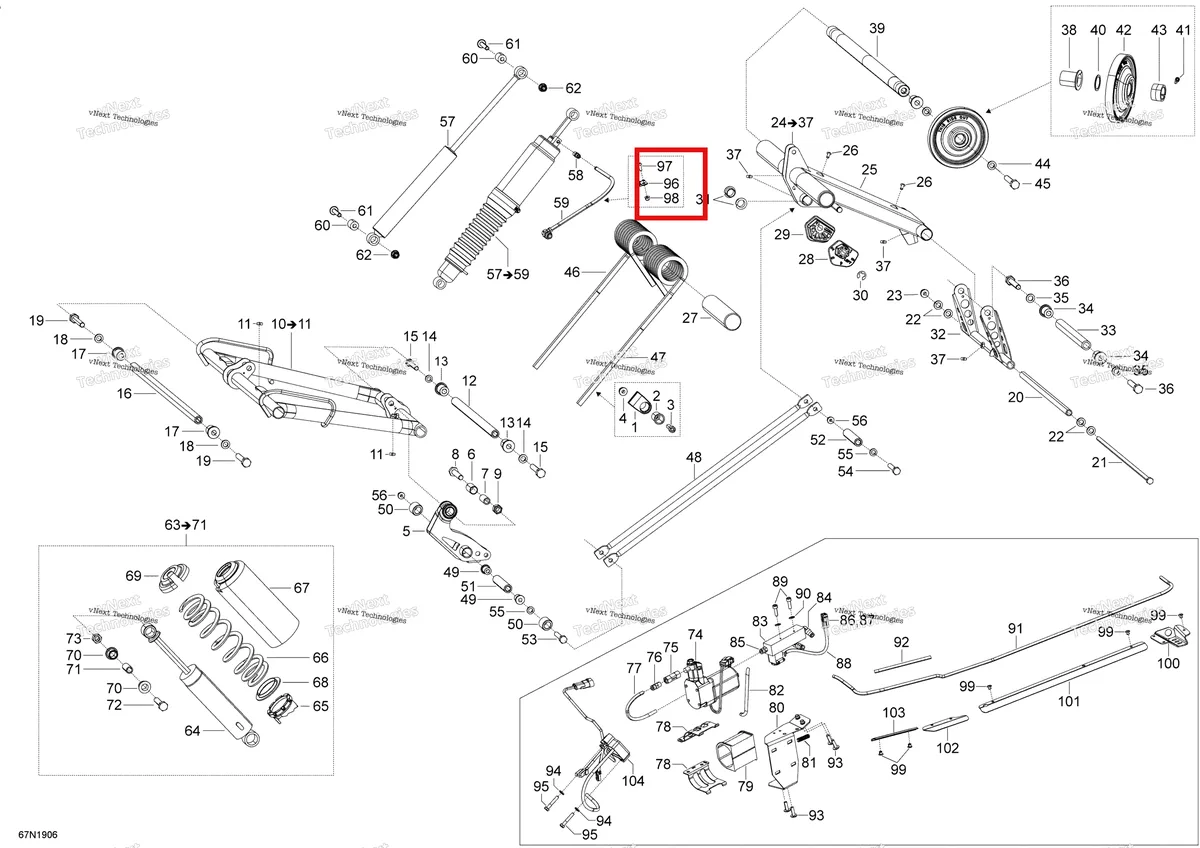 Деталь 503193393 (Зажим) на схеме узла 2019 Ski-Doo EXPEDITION LE-SE 600HO E-TEC Rear Suspension - Upper Section - Se