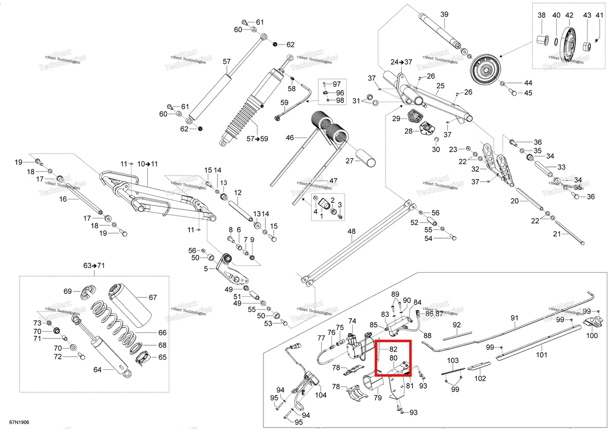 Деталь 503193484 (Суппорт) на схеме узла 2019 Ski-Doo EXPEDITION LE-SE 600HO E-TEC Rear Suspension - Upper Section - Se