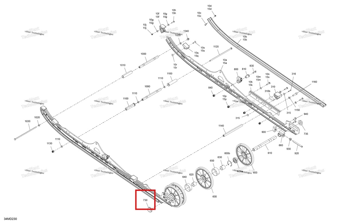 Деталь 503193695 на схеме узла 2024 Ski-Doo SUMMIT 850 E-TEC - 154 - HCRN - Black - 154X15X3P4 Track Suspension - Rear - Lower Section