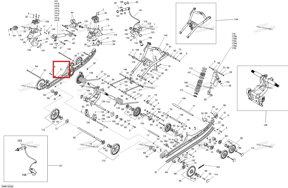 Деталь 503193840 на схеме узла 2015 Ski-Doo MXZ XRS 600HOETEC XS-RS120 Rear Suspension Rmotion Adjust System