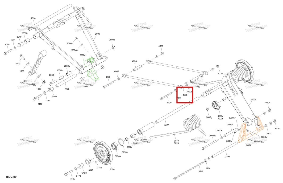 Деталь 503196035 на схеме узла 2027 Ski-Doo MXZ - SPORT - 600 EFI - BHVB - Neo Yellow - 15X129X1.25RS Track Suspension - Rear - Upper Section