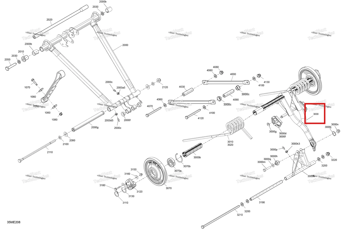 Деталь 503196241 на схеме узла 2025 Ski-Doo SUMMIT - 850 E-TEC - Adrenaline with Edge Package - CGSD - Deep Black - 154X16X2.5PLF Track Suspension - Rear - Upper Section