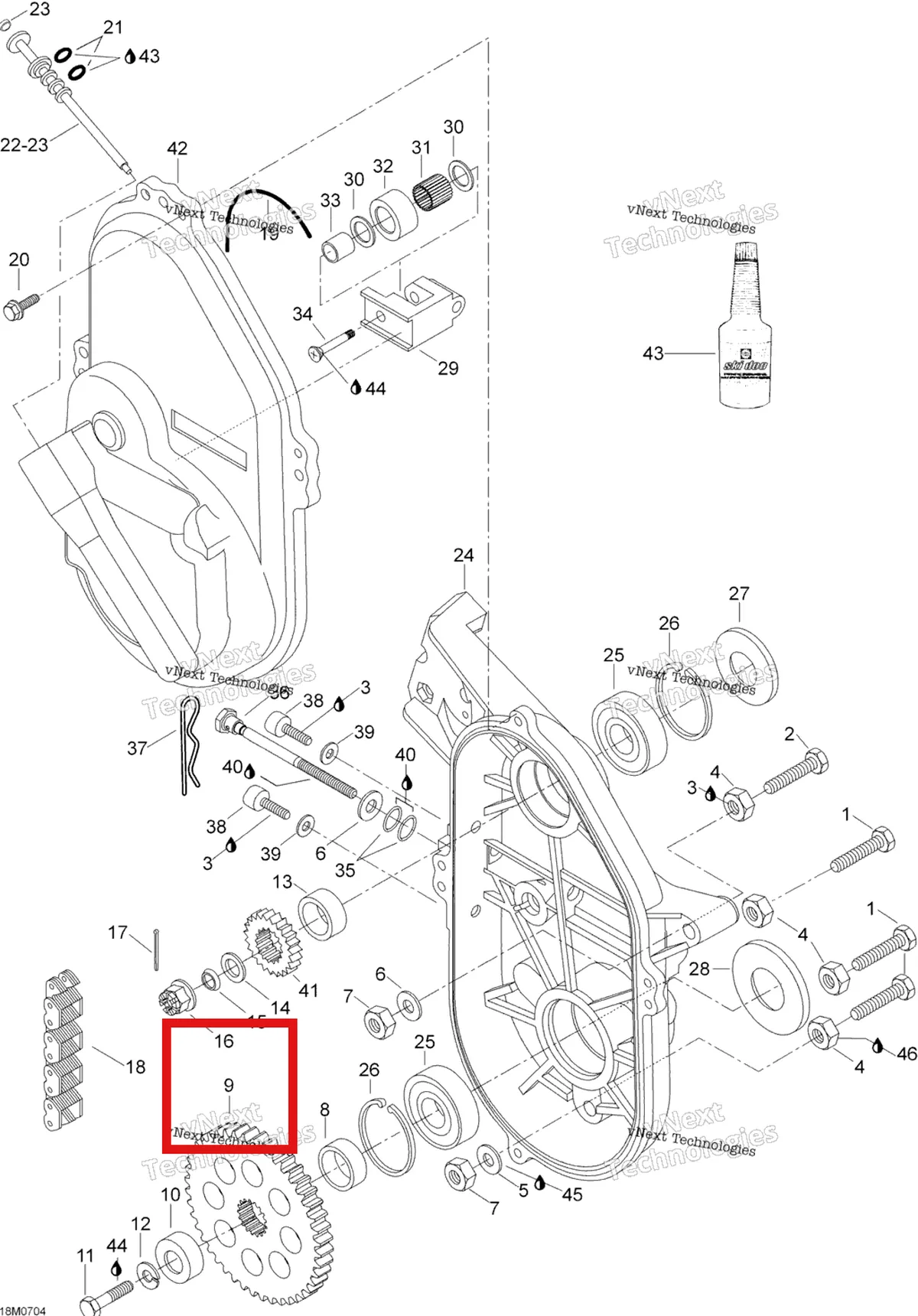 Деталь 504070900 (Деталь Sprocket (44-tooth)) на схеме узла 2007 Ski-Doo Skandic LT 440F Transmission