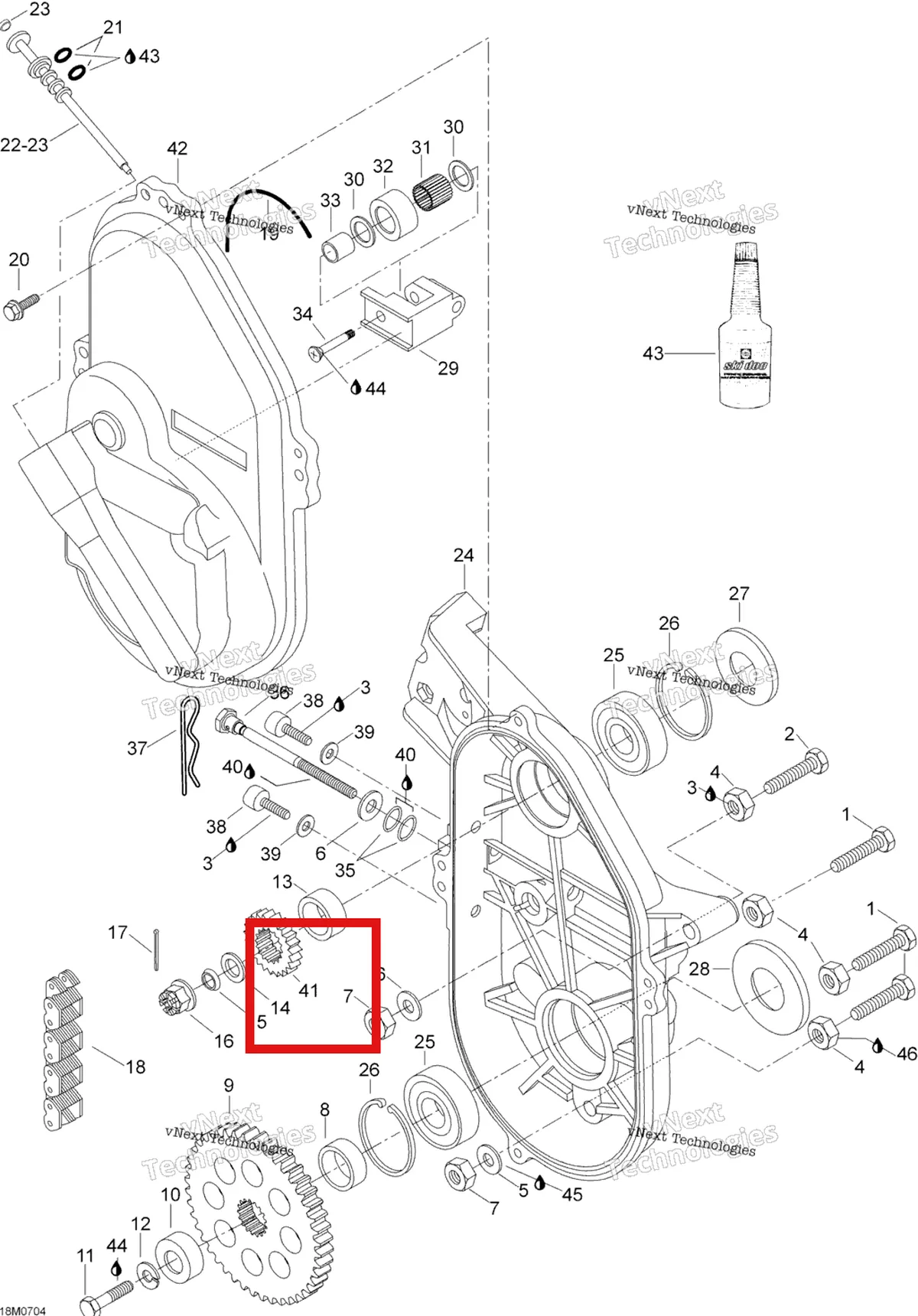 Деталь 504071800 (Деталь Sprocket Z=17) на схеме узла 2007 Ski-Doo Skandic LT 440F Transmission