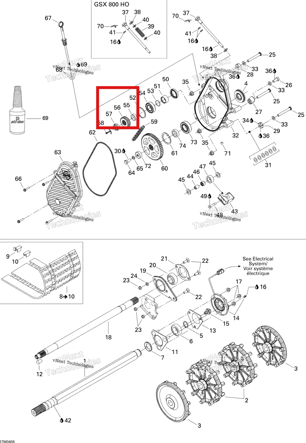 Деталь 504085300 (Деталь Sprocket Z=26) на схеме узла 2004 Ski-Doo GSX 500SS Drive System