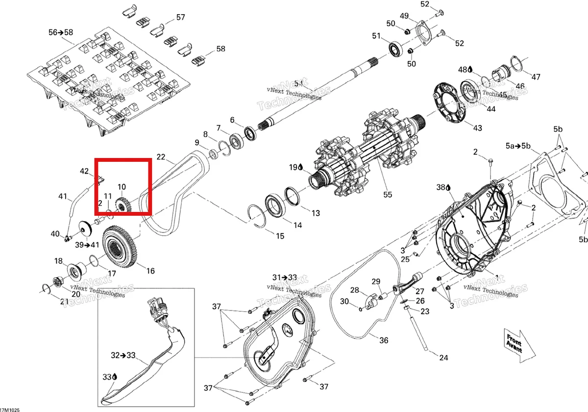 Деталь 504085400 (Деталь Sprocket, 23 Tooth) на схеме узла 2010 Ski-Doo MX Z X 600RS Drive System