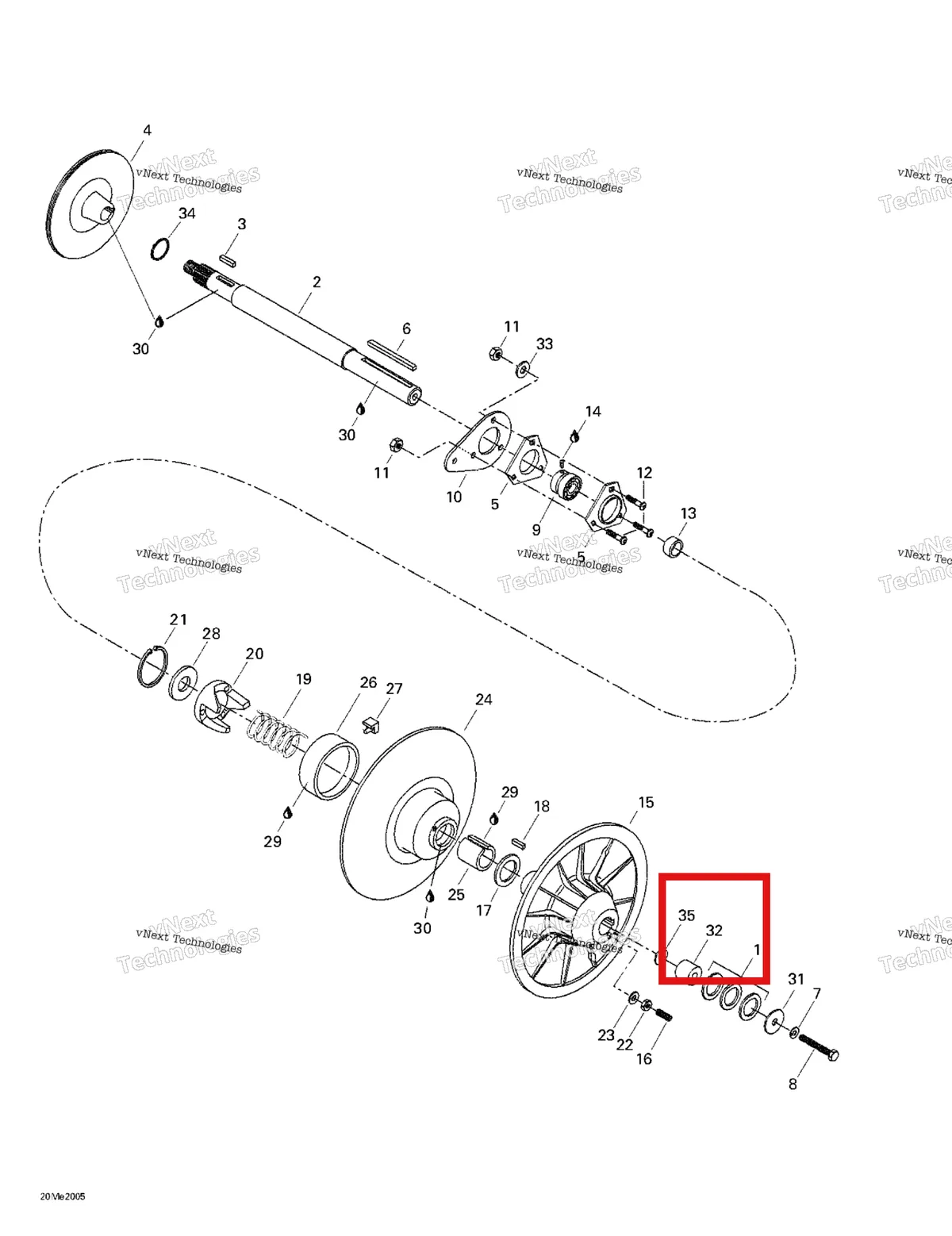 Деталь 504091600 (Деталь Countershaft Extension) на схеме узла 2000 Ski-Doo Formula 500 LC Driven Pulley