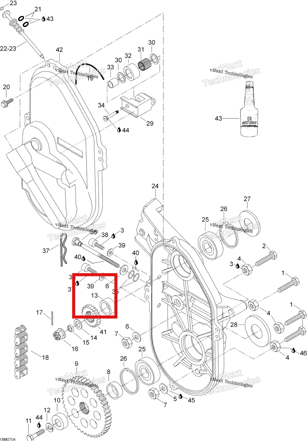 Деталь 504093400 (Регулировочная прокладка) на схеме узла 2007 Ski-Doo Skandic LT 440F Transmission