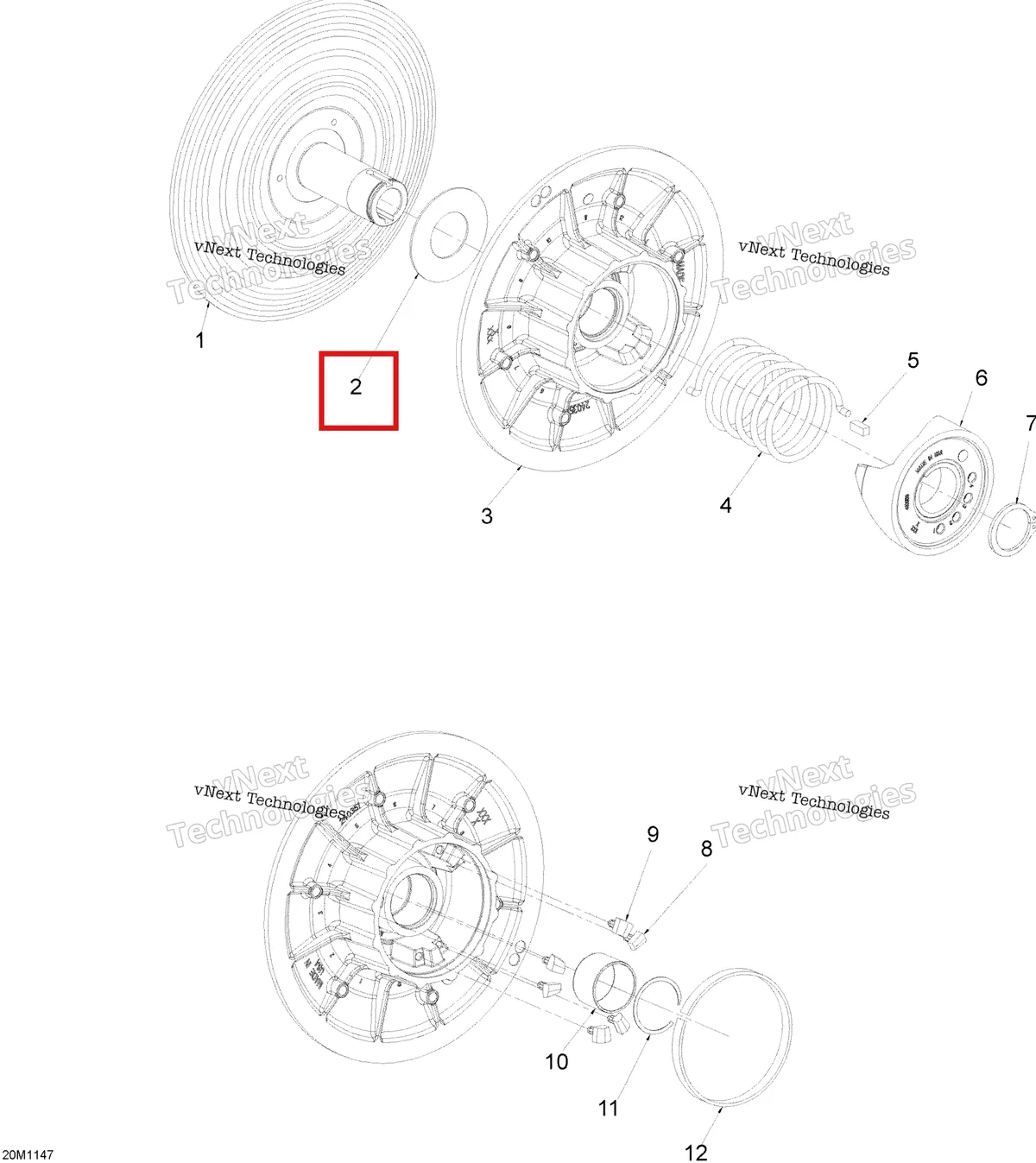 Деталь 504099600 (Шайба) на схеме узла 2012 Ski-Doo Skandic SWT V800 YetiII Driven Pulley