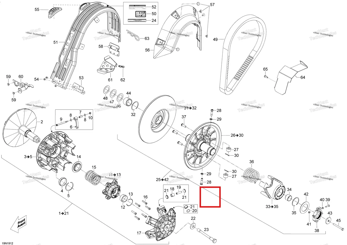 Деталь 504112000 (хомут) на схеме узла 2020 Ski-Doo EXPEDITION SWT 900 ACE Pulley - System
