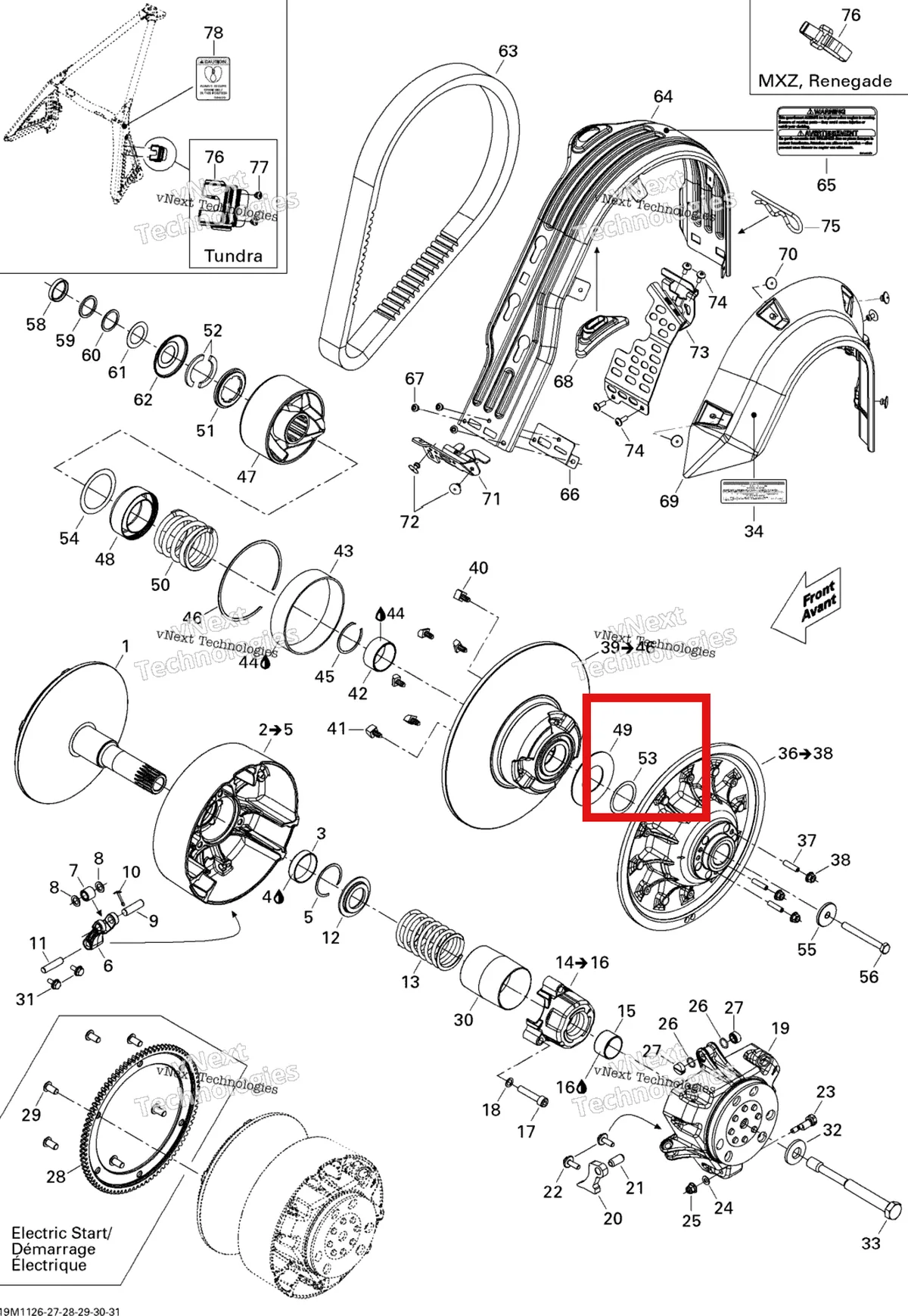 Деталь 504112300 (Регулировочная прокладка) на схеме узла 2011 Ski-Doo Tundra STD & Sport & LT 550F XP-LTS Pulley System
