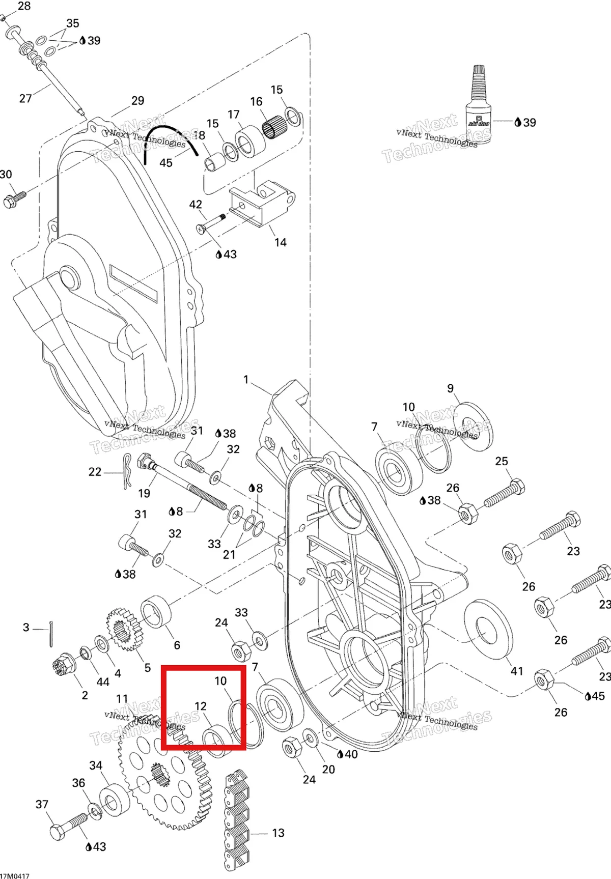 Деталь 504146400 (Втулка) на схеме узла 2004 Ski-Doo Skandic LT 440F Chaincase