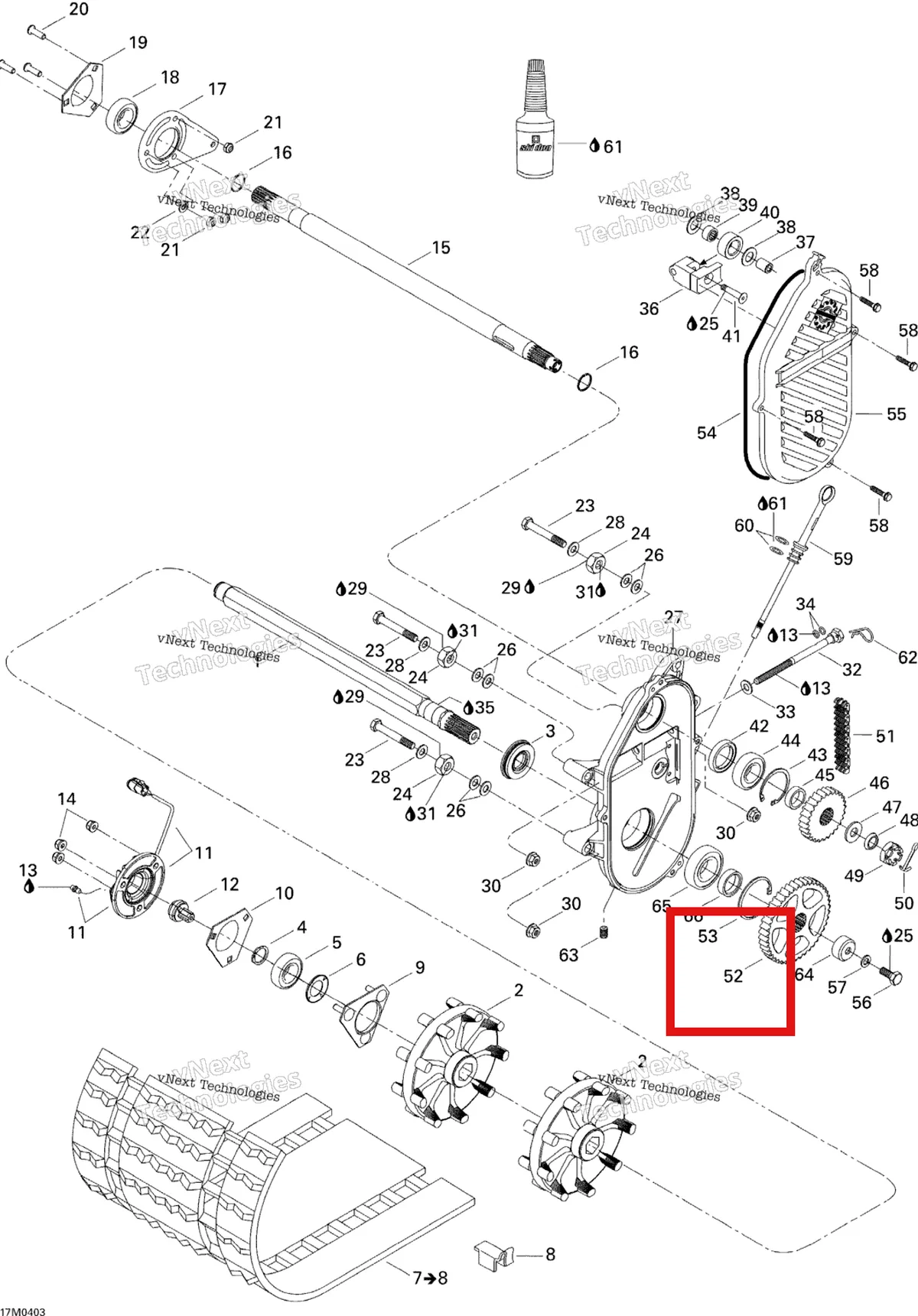 Деталь 504148600 (Деталь Sprocket Z=43) на схеме узла 2004 Ski-Doo Skandic 550F Drive System Skandic 550F