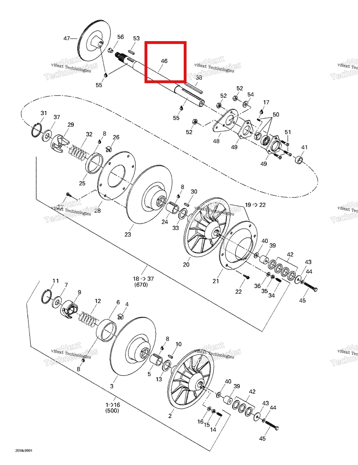 Деталь 504149400 на схеме узла 1999 Ski-Doo MX Z 500/670 HO Driven Pulley