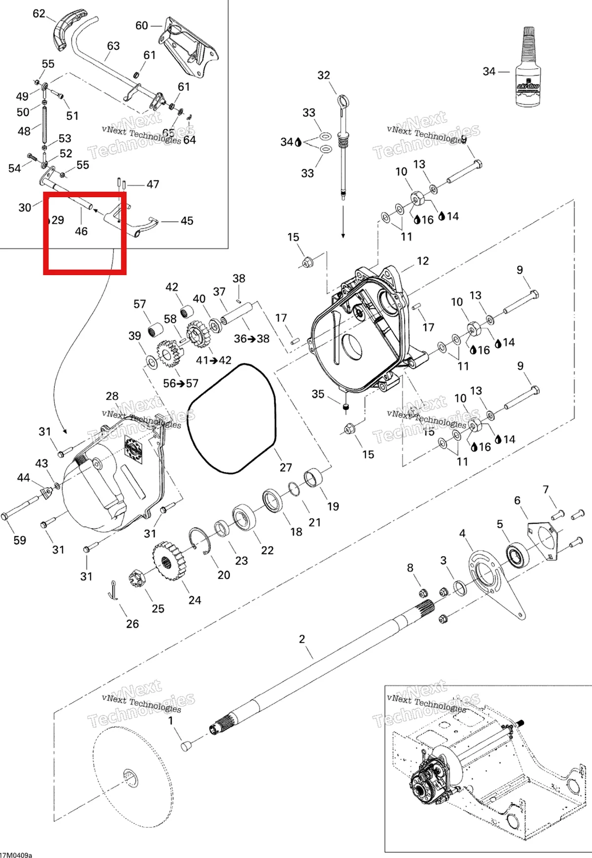 Деталь 504151806 (Деталь Fork Axle) на схеме узла 2005 Ski-Doo Legend V-1000 Drive System 1